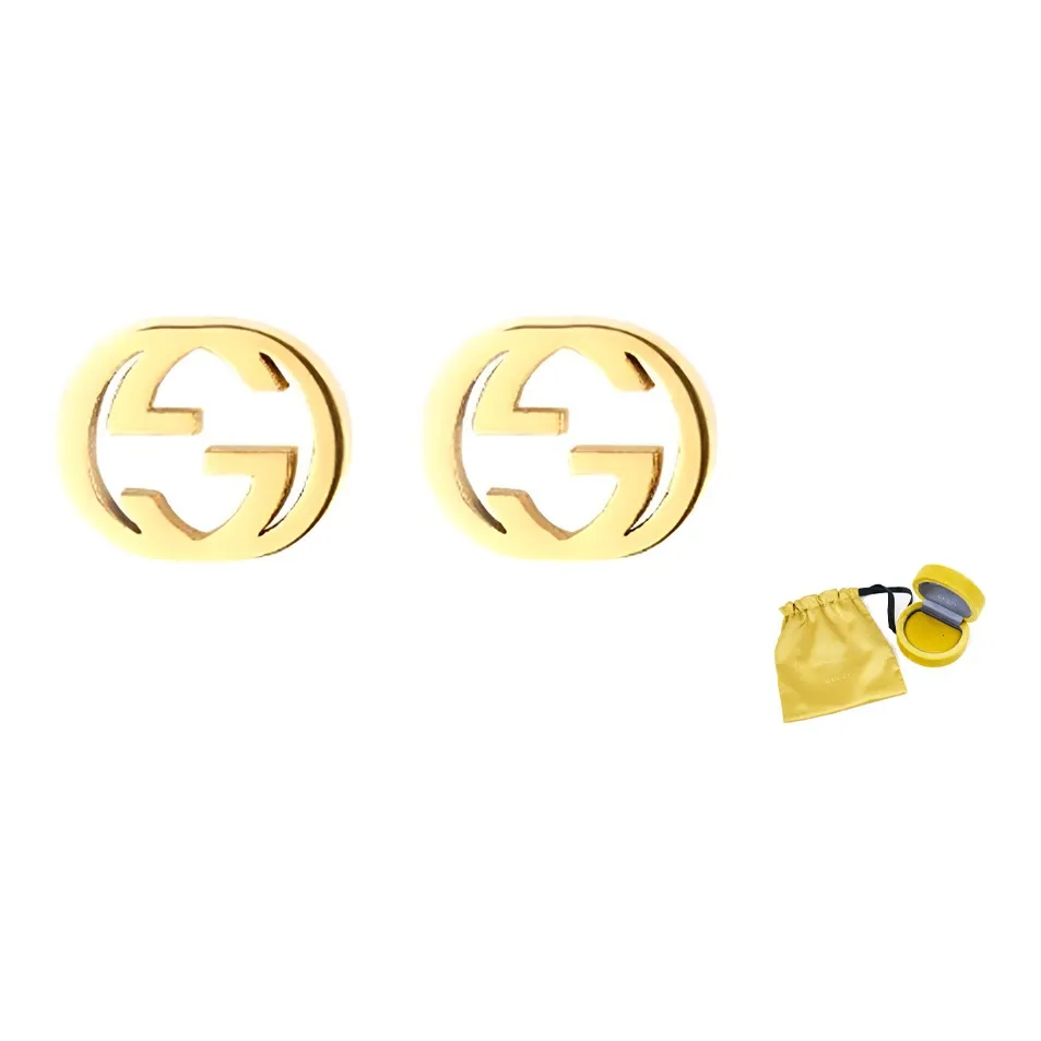 GUCCI 18kt Yellow Gold Interlocking G Stud Earrings