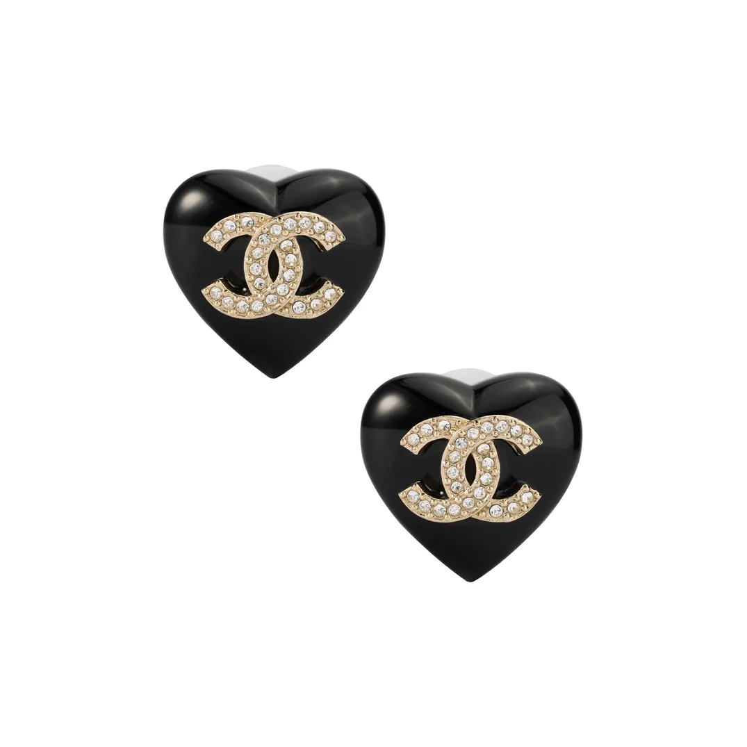 CHANEL Pre Owned 2022 Resin Rhinestone Cc Heart Push Back Earrings Costume Earrings