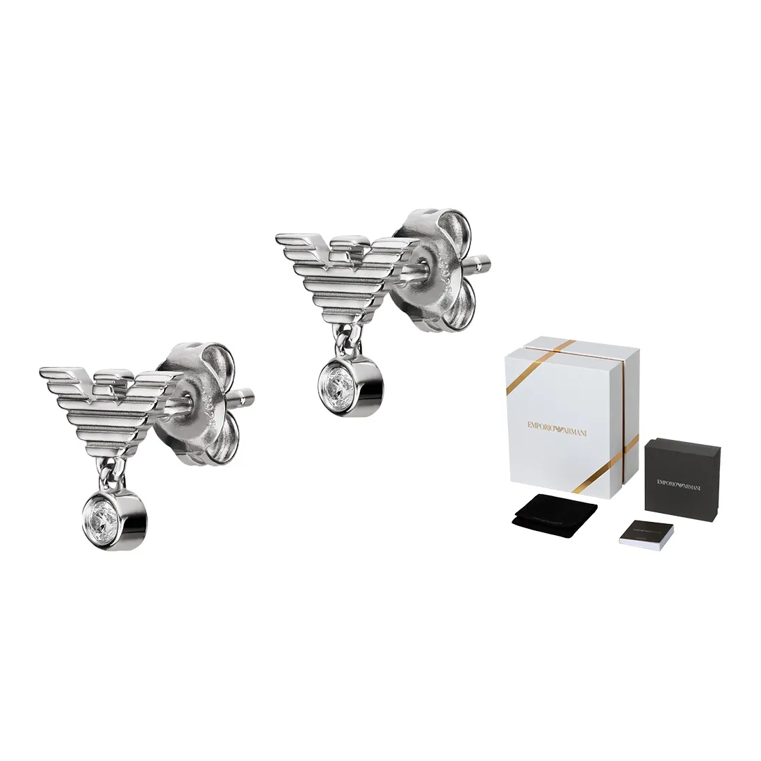EMPORIO ARMANI Silver Zircon Stud Earrings Women's Silver