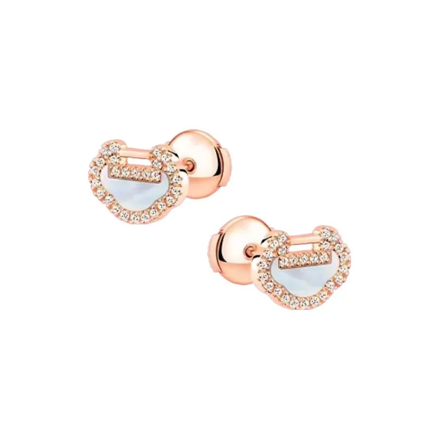 Qeelin 18K Rose Gold Mother Of Pearl, Diamond 0.14 Carat Stud Earrings Women's