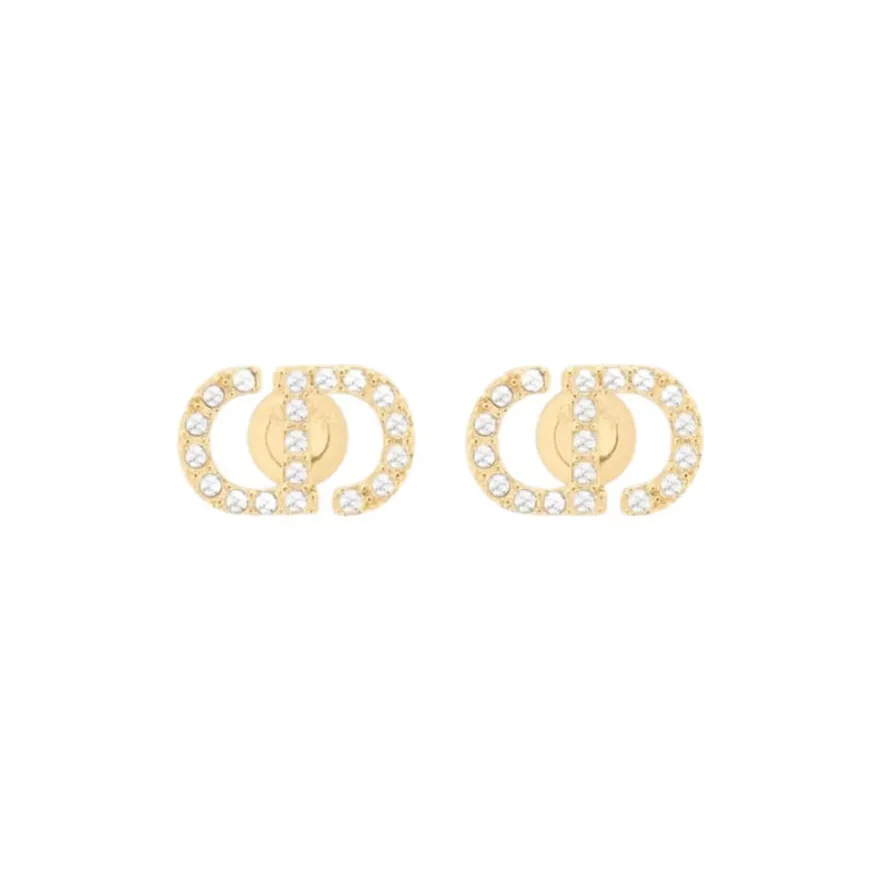 DIOR Metal, Crystal Stud Earrings Women's Gold