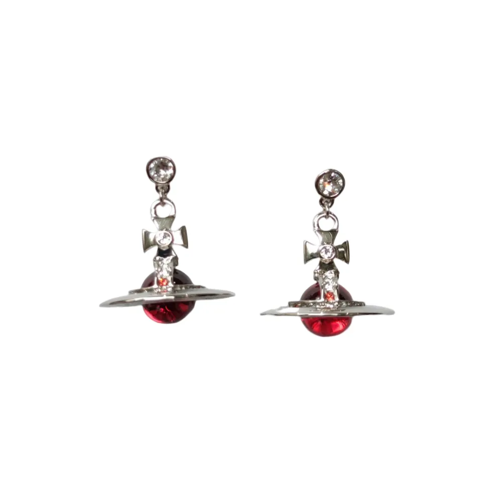 Vivienne Westwood Brass Stud Earrings Unisex Red Silver