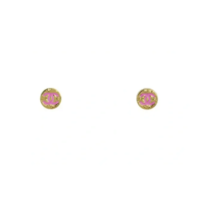 CHANEL Metal Stud Earrings Women's Gold/Pink