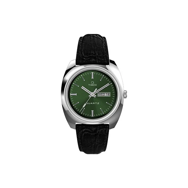 TIMEX Наручные часы Кварцевый механизм Кожаный ремешок 37,5 мм Зеленый циферблат Мужские часы