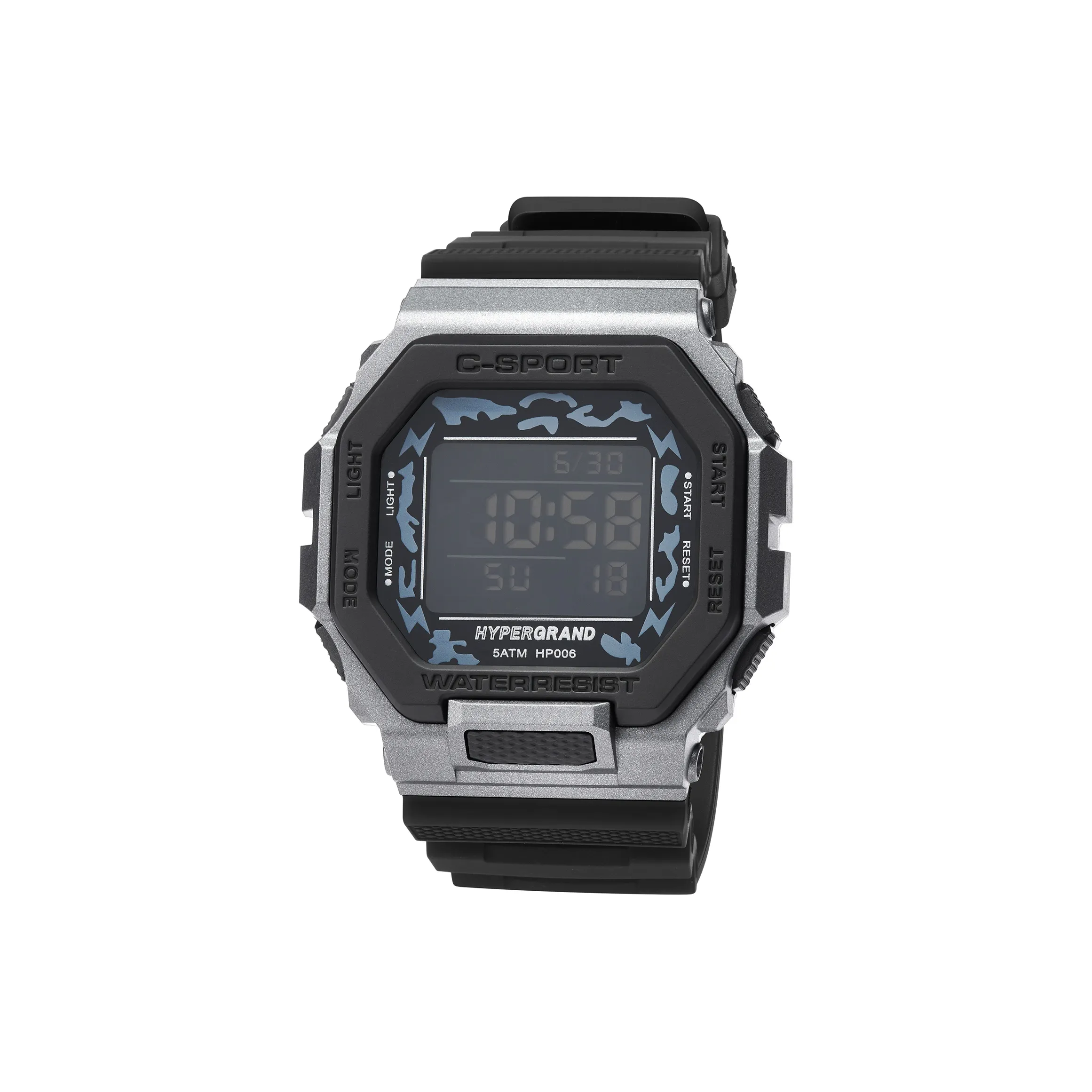 HYPERGRAND Watch Кварцевый механизм Резиновый ремешок Черный циферблат Унисекс