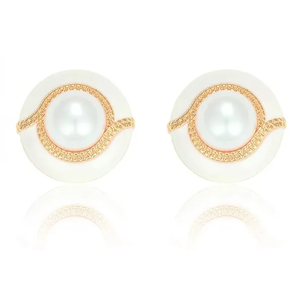 Exhibition Shell Pearl Enamel Drop Glaze Silver Needle Stud Earrings Women's