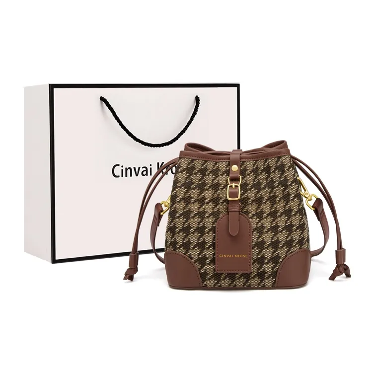 Simvay Clos Fabric With Microfiber Synthetic Leather Bucket Bag, Crossbody Bag, Shoulder Bag Regular Women's Brown