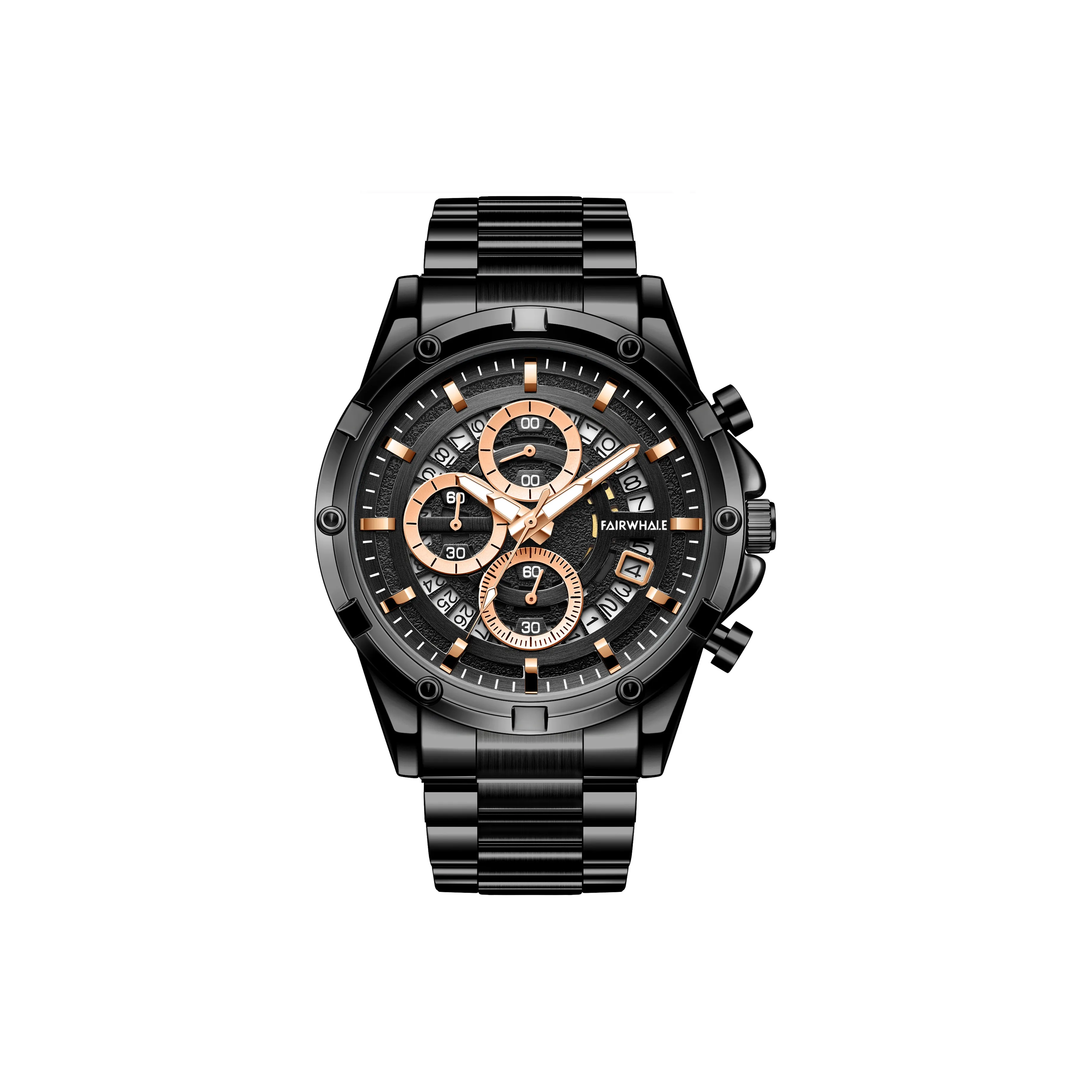 FAIRWHALE Driver Collection Кварцевый механизм Металлический ремешок Часы Мужские Золотистый циферблат