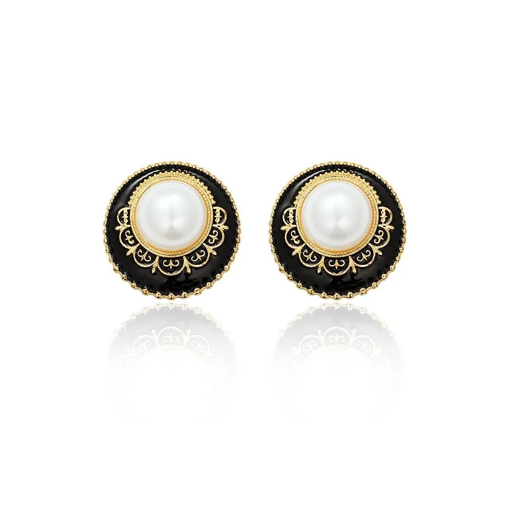 Exhibition Shell Pearl Enamel Alloy Pearl Clip On Earrings Women's
