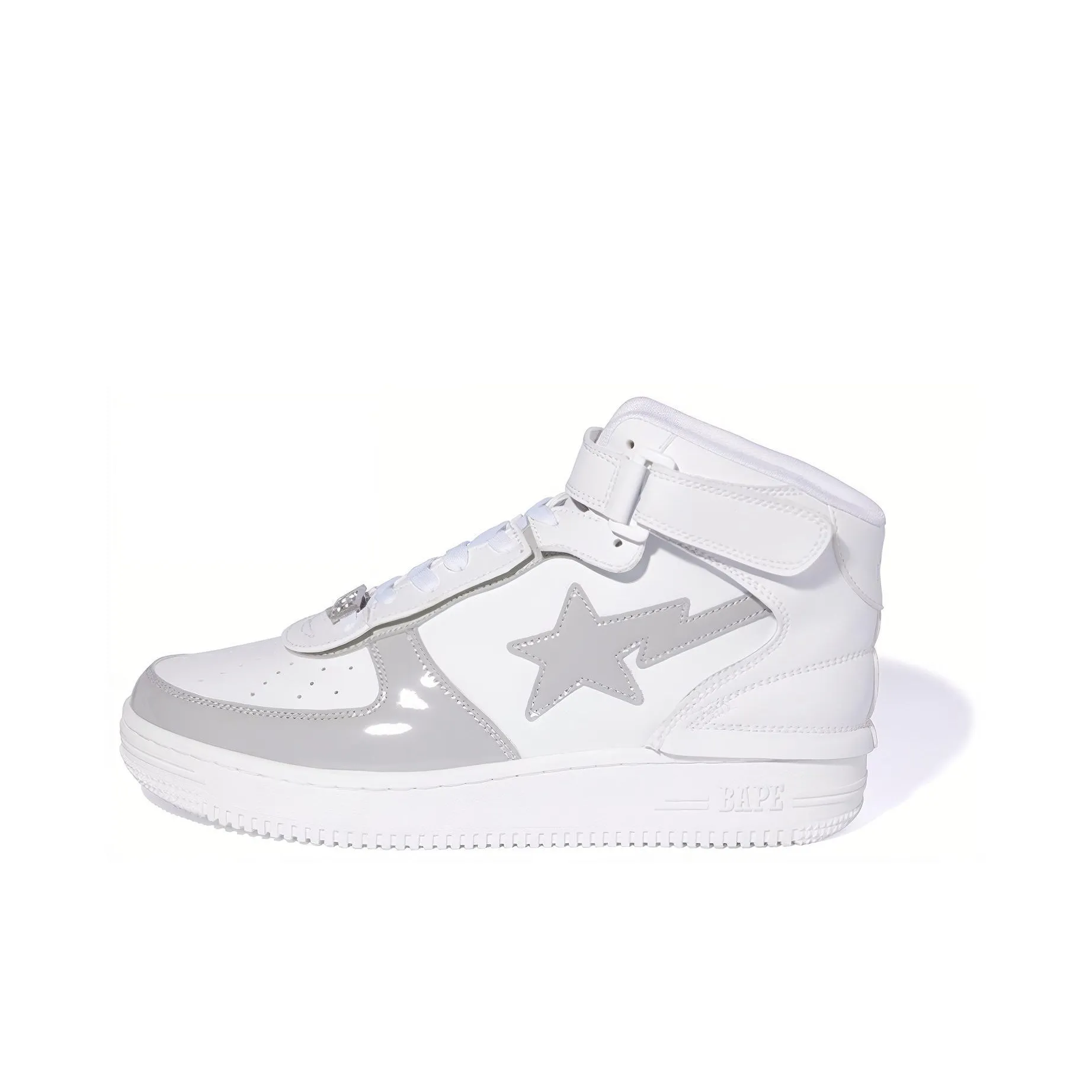 A BATHING APE Bape Mid Mid Top Stylish Skateboarding Shoes Men's White Gray