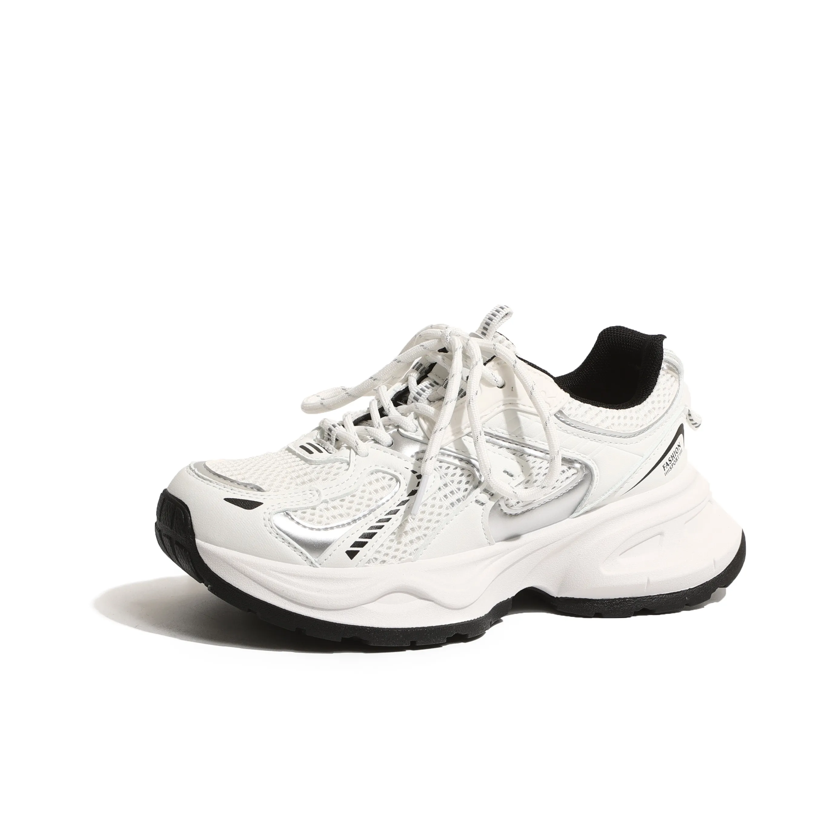 SHUXI Cushioning Anti-Slip And Wear-Resistant Breathable Coverage Support Low-Top Chunky Sneakers Women's Black Silver