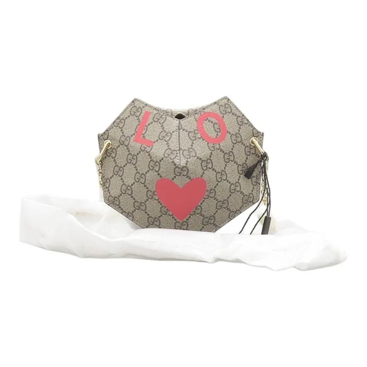 GUCCI Valentine's Day Collection Canvas Portable Crossbody Bag Shoulder Bag Women's Ebony & Orange Red