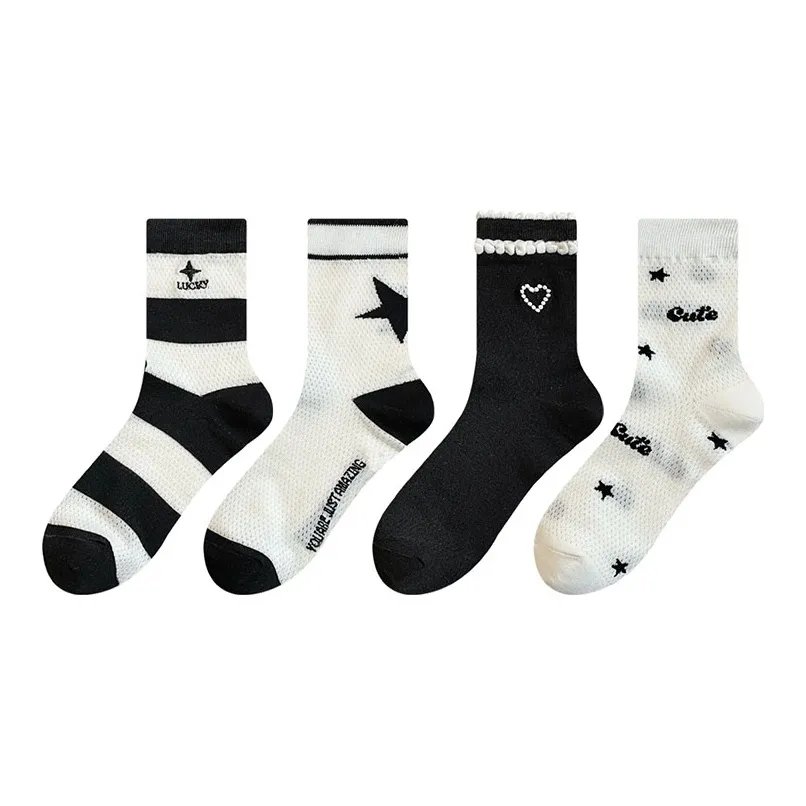 AUGUST Summer Mid Calf Socks Women's 4 Pack Mixed Color