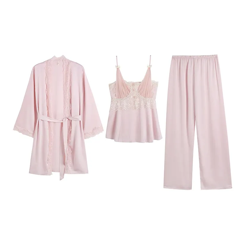 Flow Yarn Women's Matching Loungewear & Sleepwear Set Women's Three Piece Set Pink