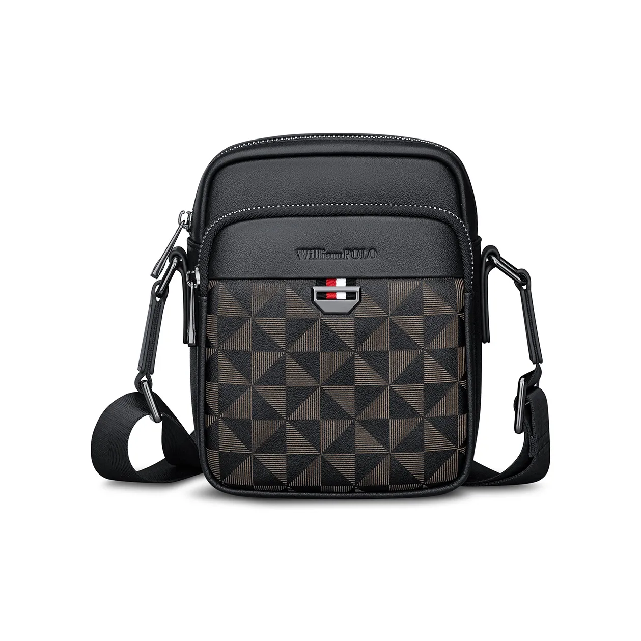 WilliamPOLO Сумка через плечо из коровьей кожи регулируемый ремешок мужская черная