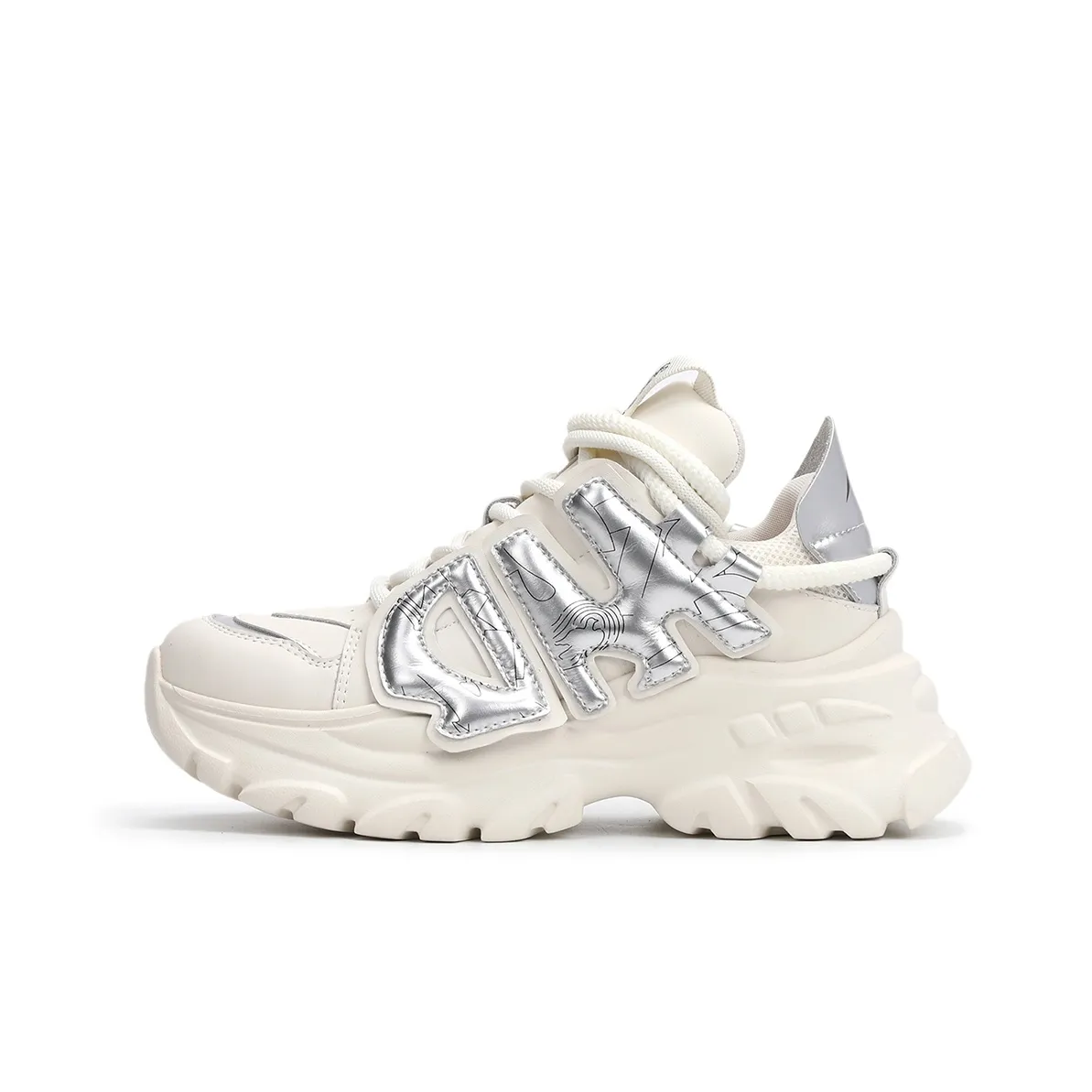 SATURDAY MODE Height Increasing Mid Top Chunky Sneakers Women's Silver