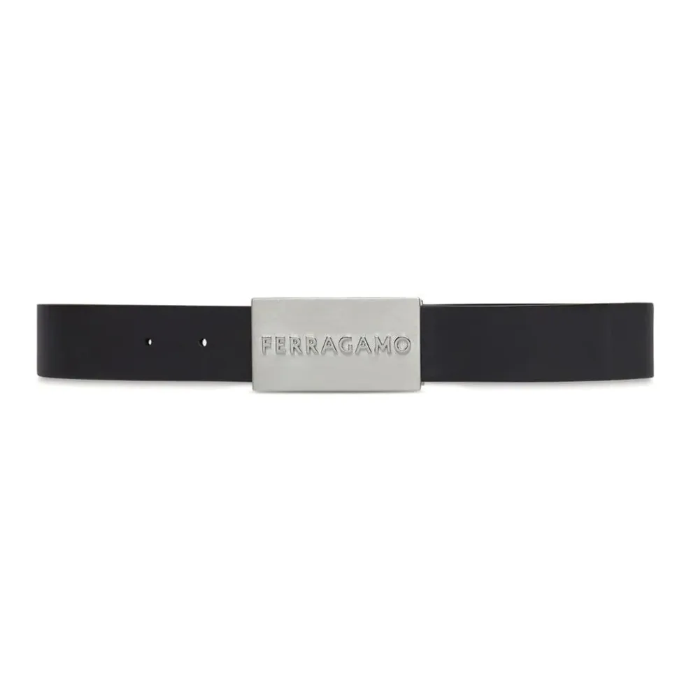 FERRAGAMO Logo Pendant, Smooth Buckle Leather Belts Men's Black/Brown