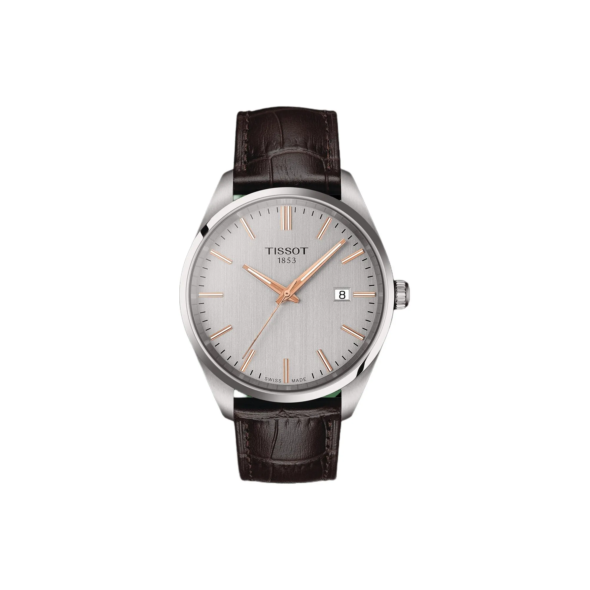 TISSOT PR100 Collection Кварцевый механизм Мужские часы Часы 40 мм Серебристый циферблат Корпус из нержавеющей стали Кожаный ремешок