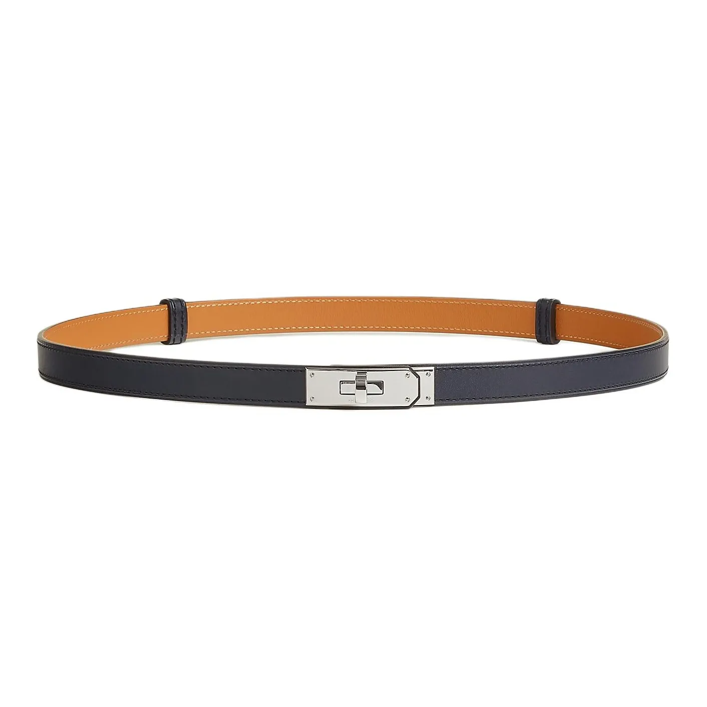 HERMES Solid Color Design Leather Belts Unisex Blue Width 1.8CM