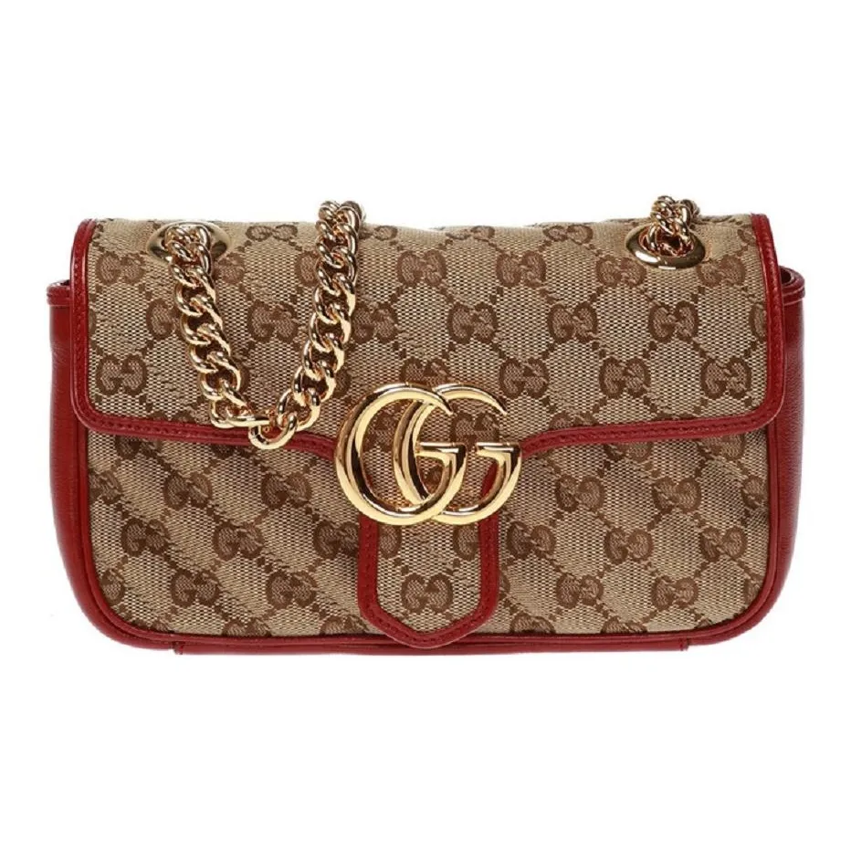 GUCCI Marmont Quilting Canvas With Leather Canvas Bag Crossbody Bag Shoulder Bag Women's Brown Red & Multicolor