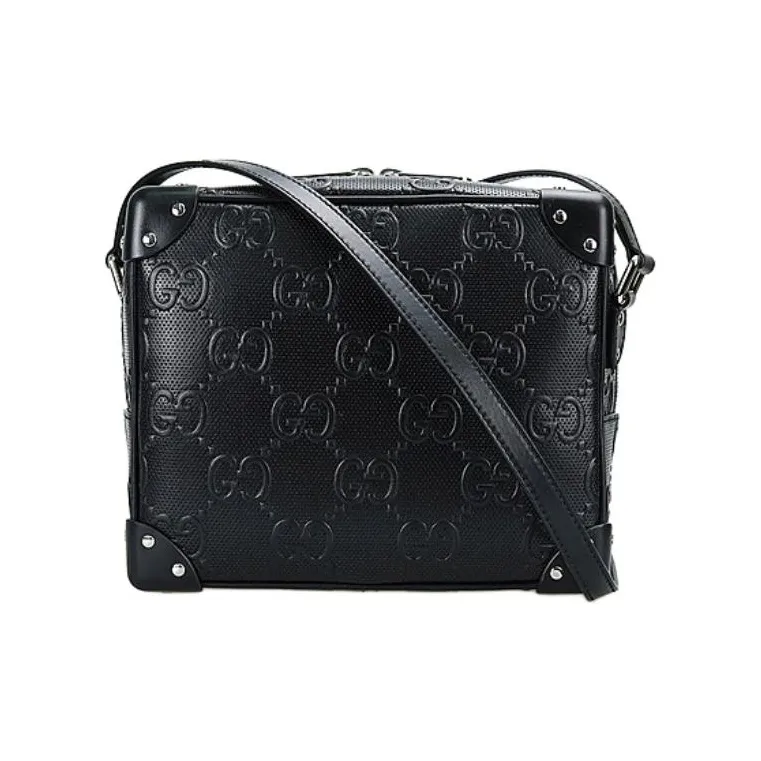 GUCCI Leather Box Bag, Small Square Bag, Shoulder Bag, Crossbody Bag Unisex Black