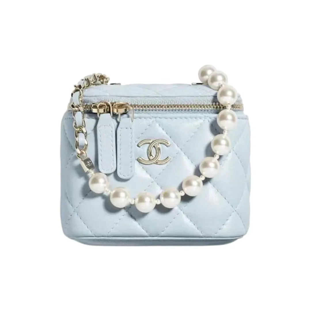 CHANEL Sheepskin Box Bag, Shoulder Bag, Crossbody Bag Trumpets Women's Blue