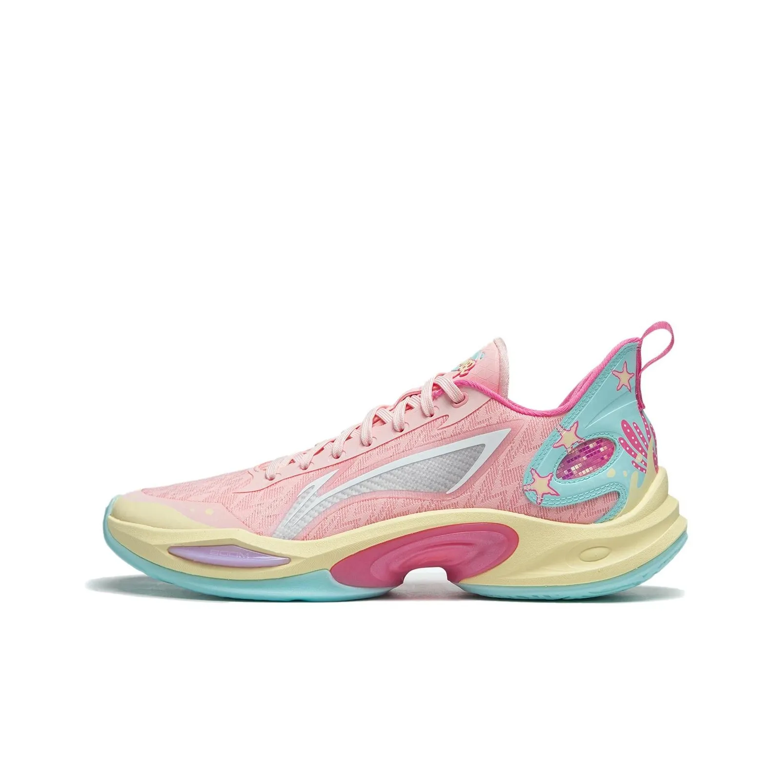 LINING Super Light 2024 Basketball Shoes Men's Low Top Peach Blossom Pink/Island Blue