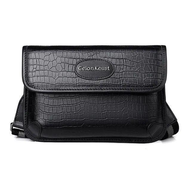 Ceion Keust Top Grain Cow Leather Sling Bag, Crossbody Bag, Shoulder Bag Unisex Black