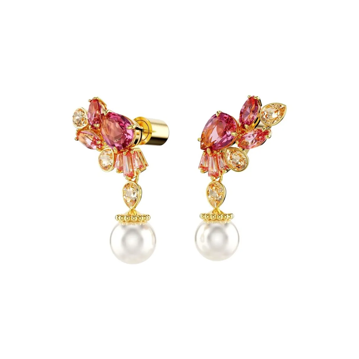 Swarovski Crystal Zircon Pearl Gold-Plated Earrings Women's Red