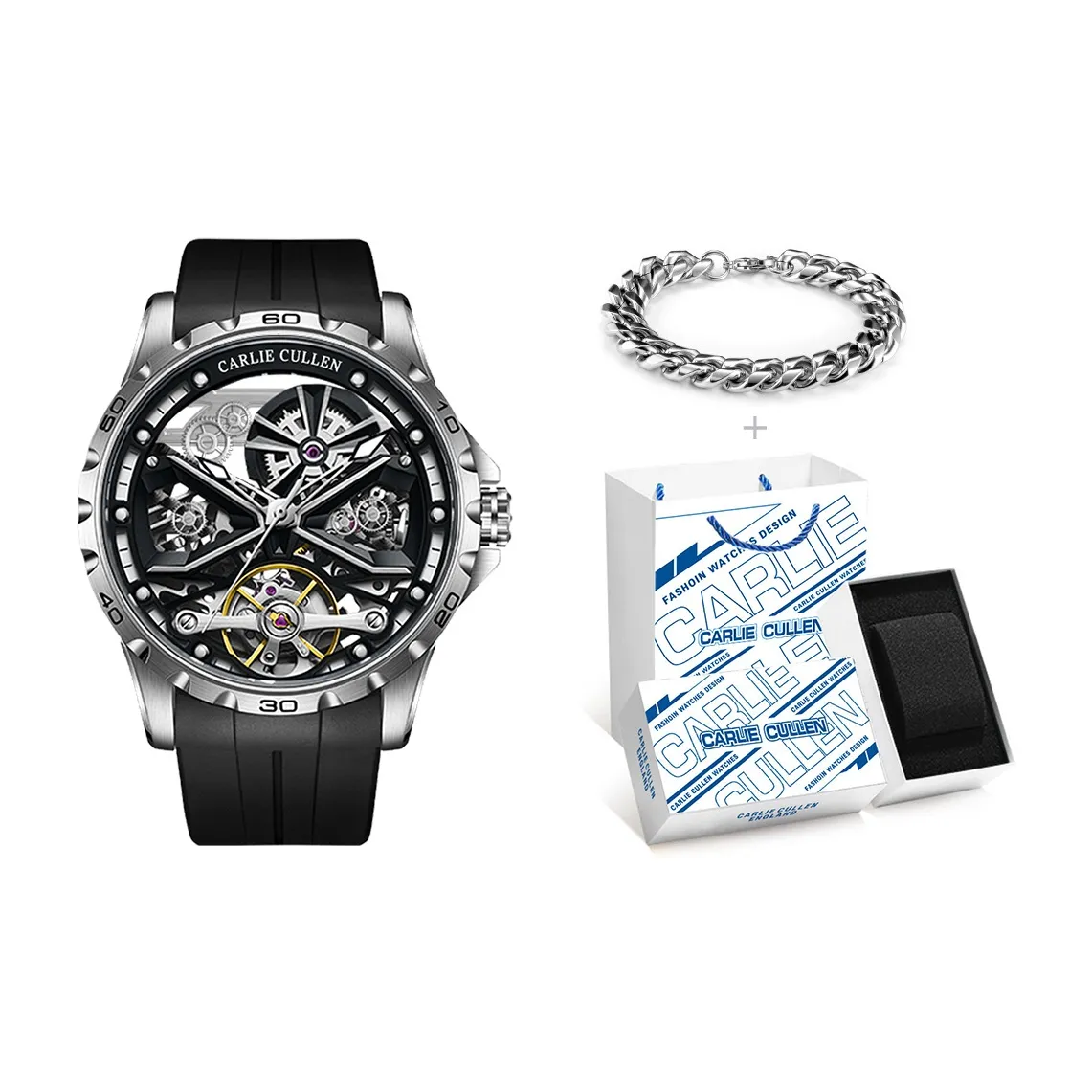 CARLIECULLEN Автоматический механический механизм Мужские часы 43mm*13mm*13mm Черный