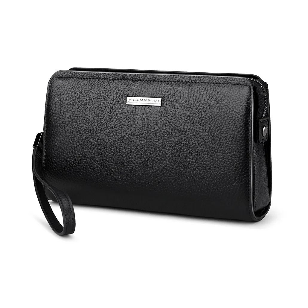 WilliamPOLO Клатч из крупнозернистой текстуры коровьей кожи с анти-кражей замком большой мужской многоцветный