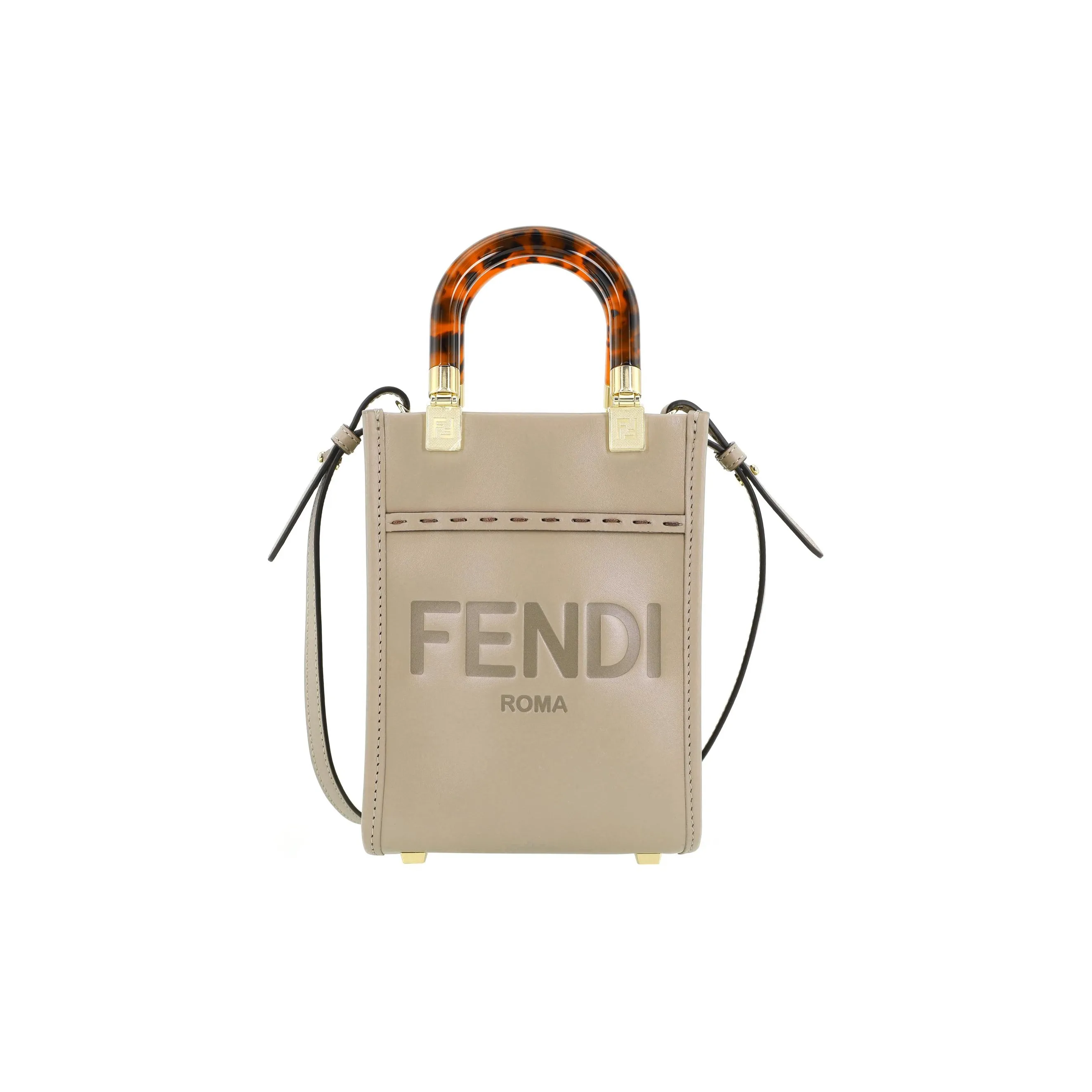 FENDI Cow Leather Tote Bag Shopping Bag Handbag Shoulder Bag Crossbody Bag Mini Women's Dove Gray