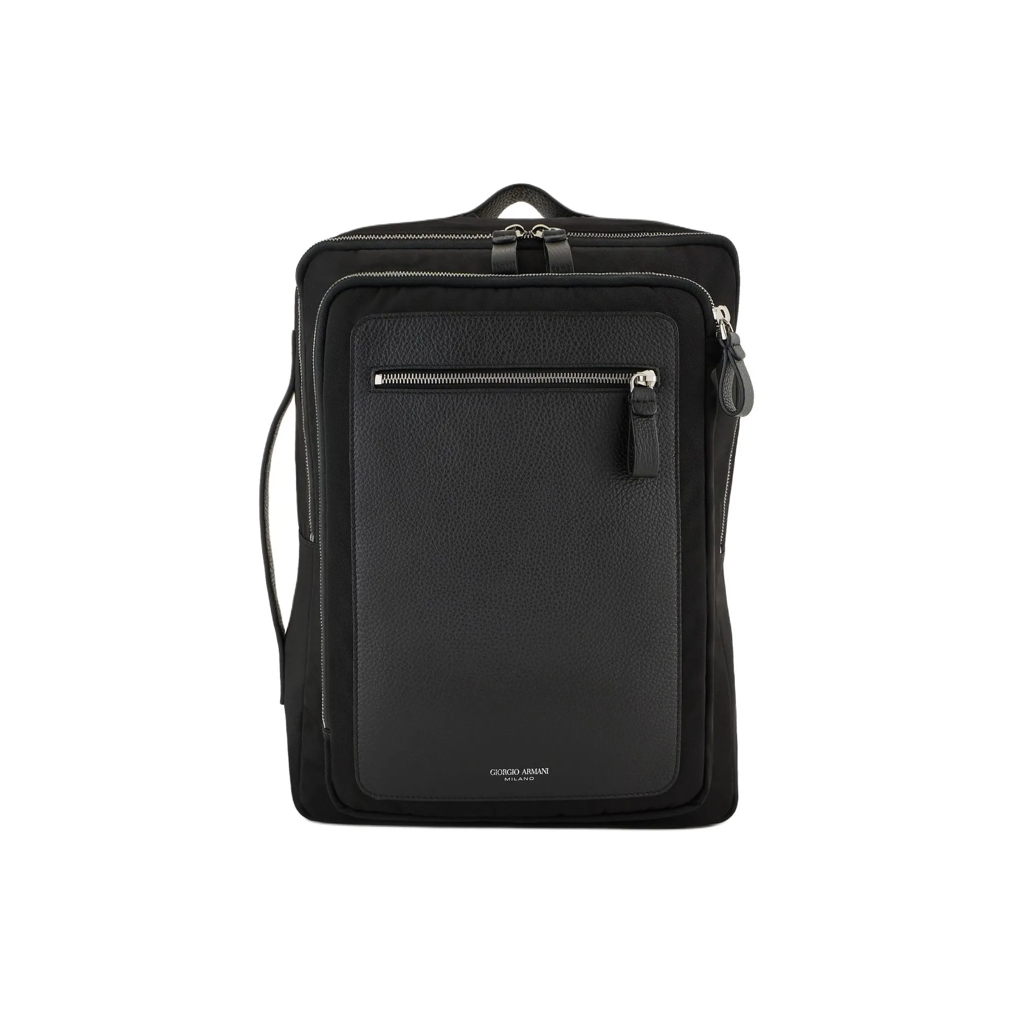 GIORGIO ARMANI Recycled Nylon With Pebbled Leather Backpack Men's Black