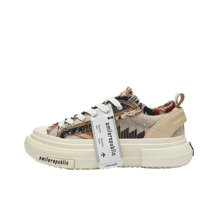 SMILEREPUBLIC INCEPTION 70s Multicolor Wool Ethnic Fabric Height Increasing Low Top Canvas Shoes Unisex Multicolor