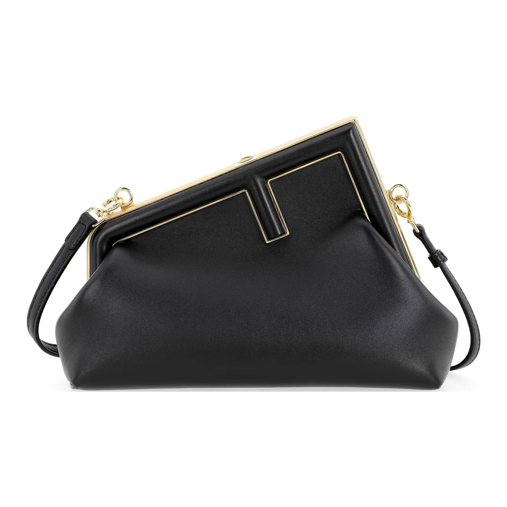FENDI First Lambskin Clutch, Shoulder Bag, Crossbody Bag Trumpets Women's Black