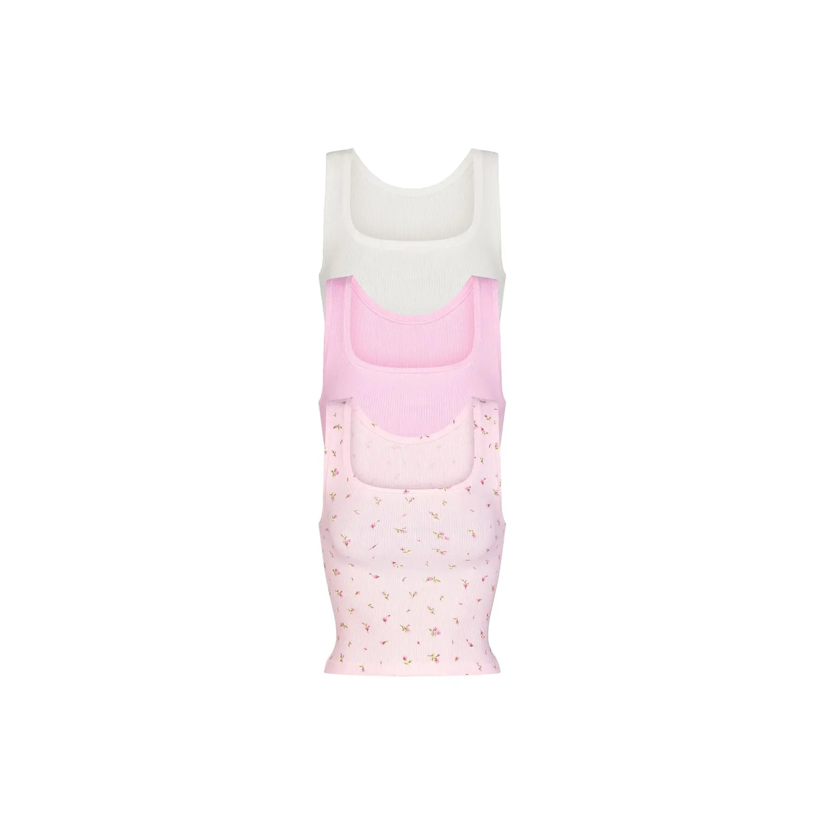 SKIMS Wedding Dress Series COTTON RIB TANK 3 PACK Tank Top Women's 3 Pack Pink Rosebud Multi/Pink Rose Bud Multicolor