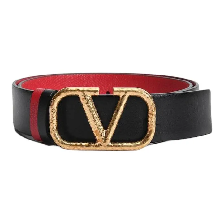 Valentino Logo Decoration, Smooth Buckle Leather Belts Women's Black Width  3CM