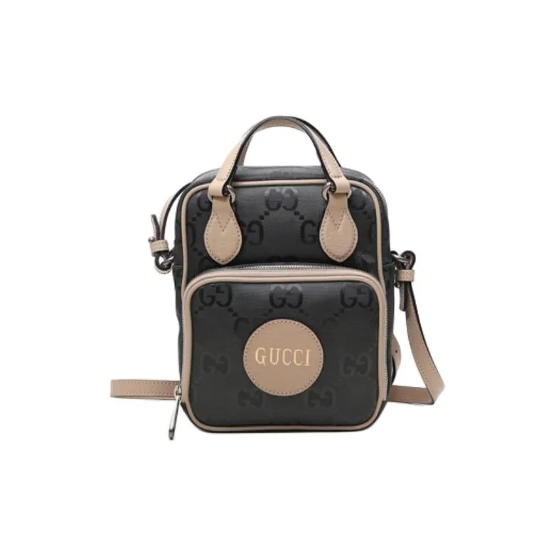 GUCCI Off The Grid Nylon With Leather Crossbody Handbag, Shoulder Bag Unisex Dark Gray & Beige