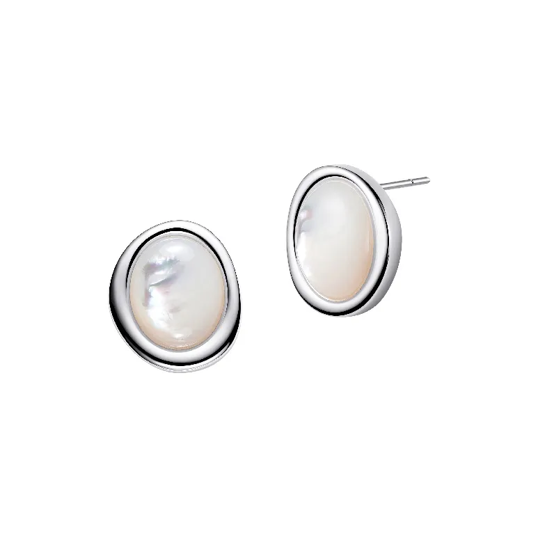Juunngle Lab Серебро Pinctada Maxima Серьги-гвоздики Женские Белый пятнистый Цвет