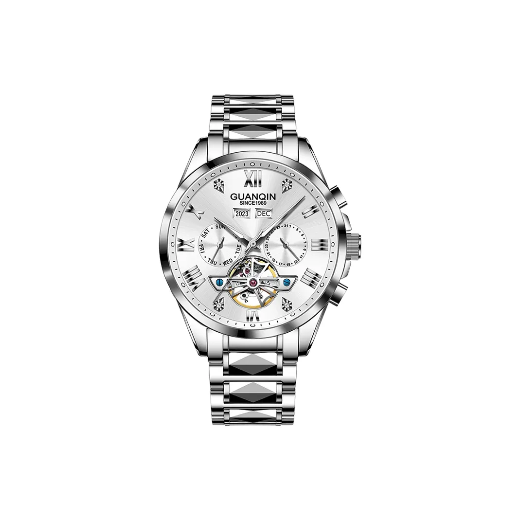 GUANQIN Mechanical Movement Stainless Steel Watchband Watch Men's Watches White Dial