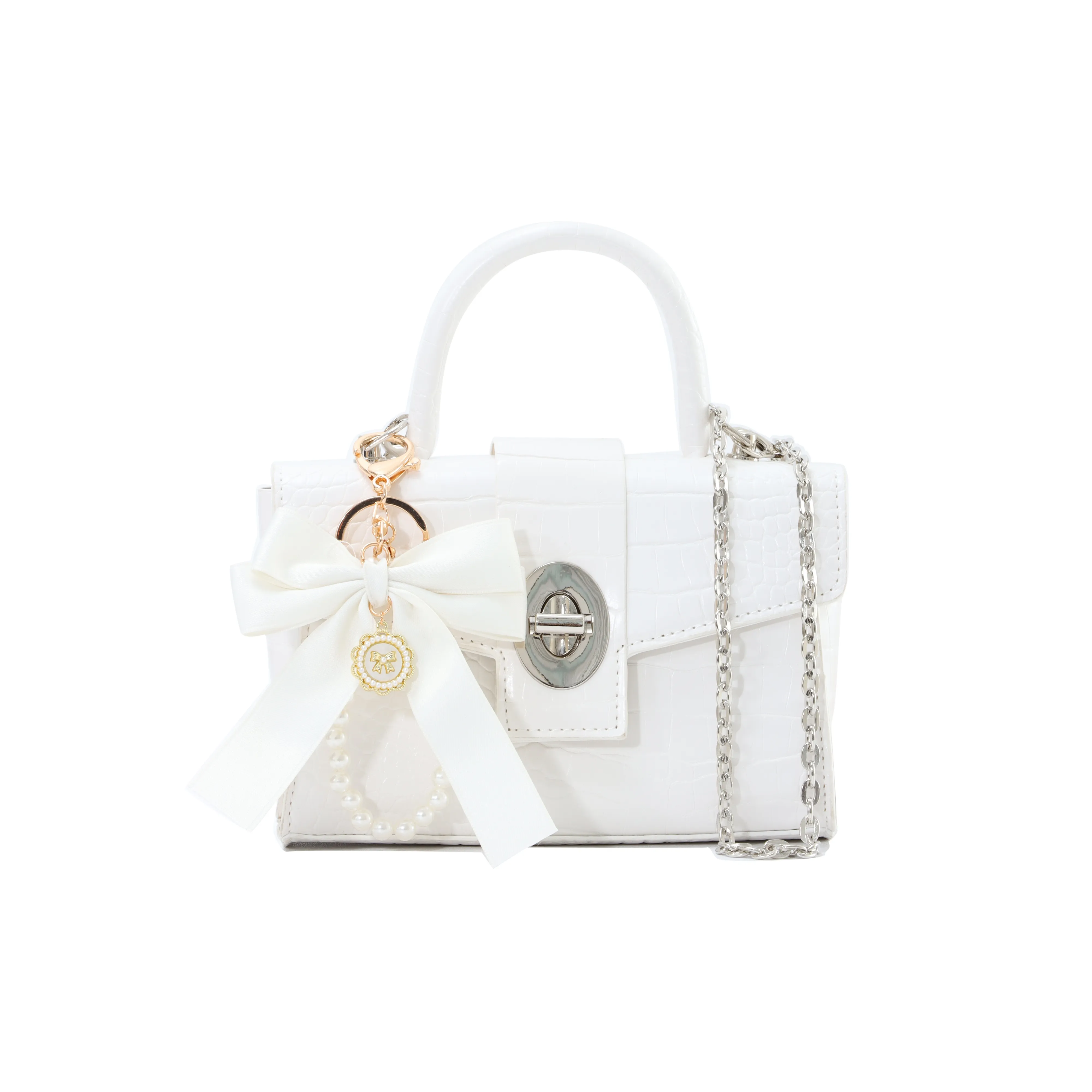 OTA PU Small Square Bag, One Shoulder Handbag Medium Size Women's Crocodile Pattern White/Crocodile Pattern Black