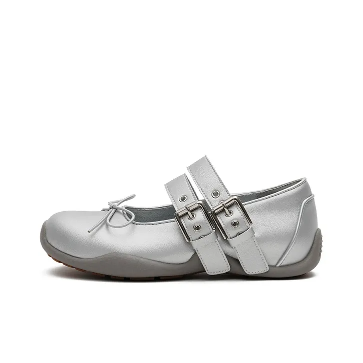 MASOOMAKE Туфли Mary Jane с плоской подошвой женские серебряные