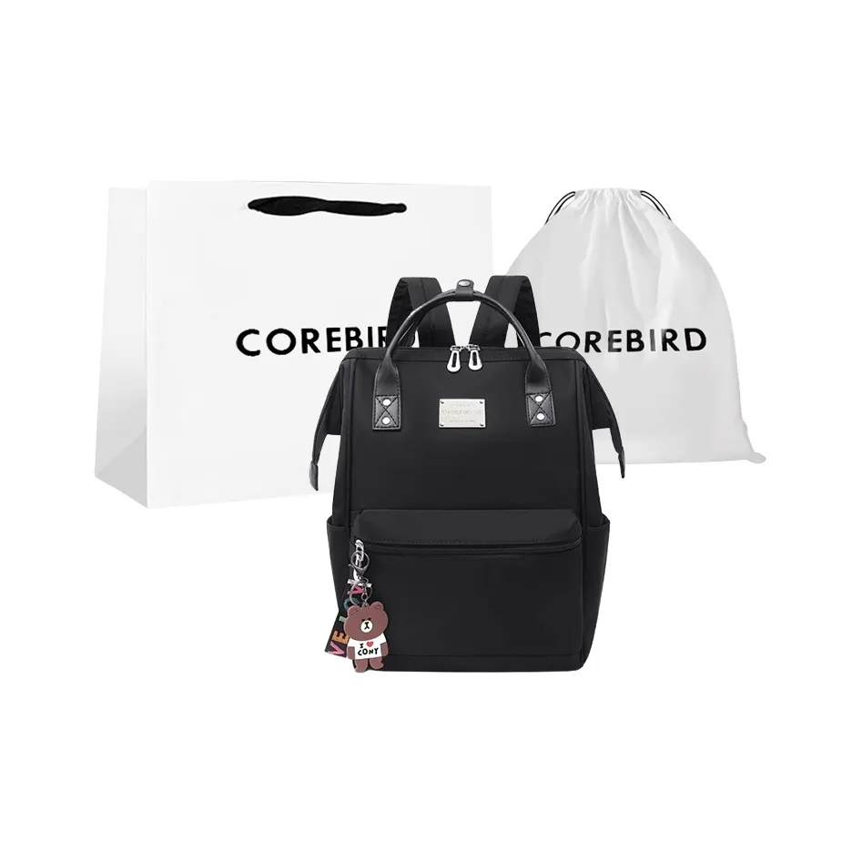 CORE BIRD Oxford Mommy Backpack Regular Women's Black/Black & Pink/Colorful Circle