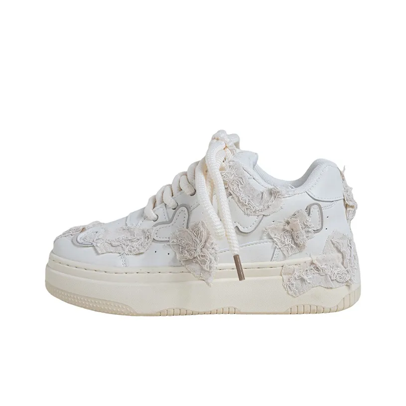 OYNN New Freshman Series Distressed Cream White Sneakers Box Anti-Slip Wear-Resistant Low-Top Skateboard Shoes Women's