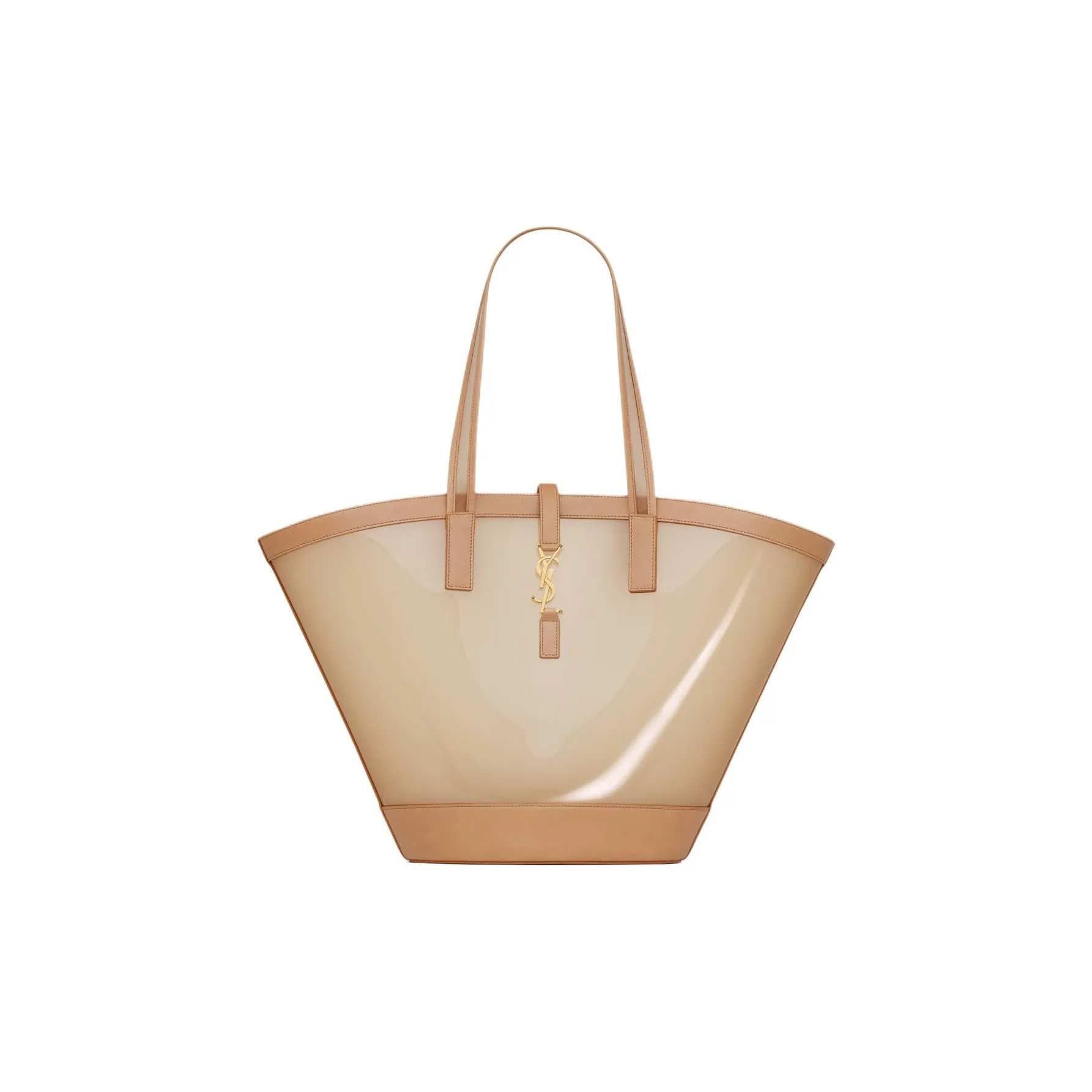 SAINT LAURENT Leather With Polyurethane Basket Bag Handbag Medium Size Women's Oat Milk & Brown & Gold