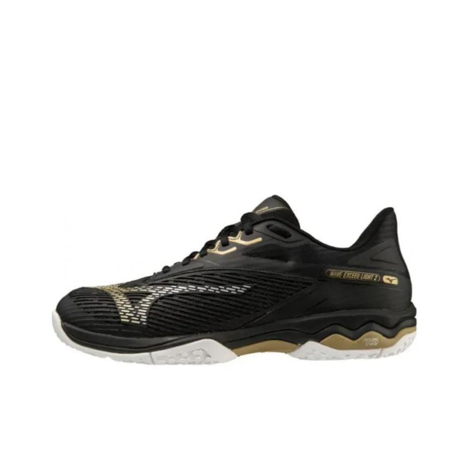 Mizuno WAVE EXCEED LIGHT2 WIDE OC Cushioning, Wear Resistant Low Top Tennis Shoes Unisex Black Gold