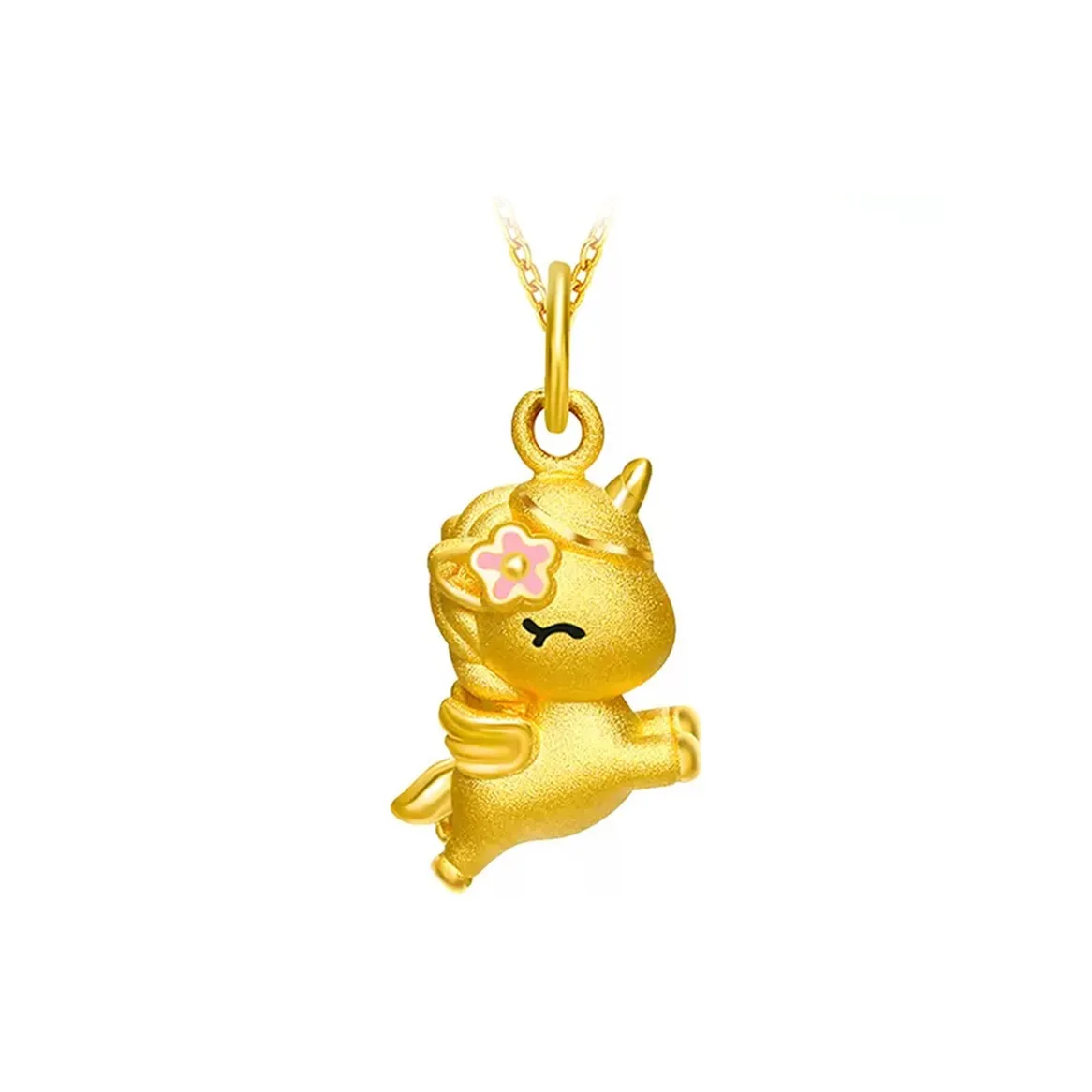 LOVEBLOOM Unicorn, The Holy Flying Horse Pink Unicorn Solid Gold Fixed Price Gold Pendant Men's