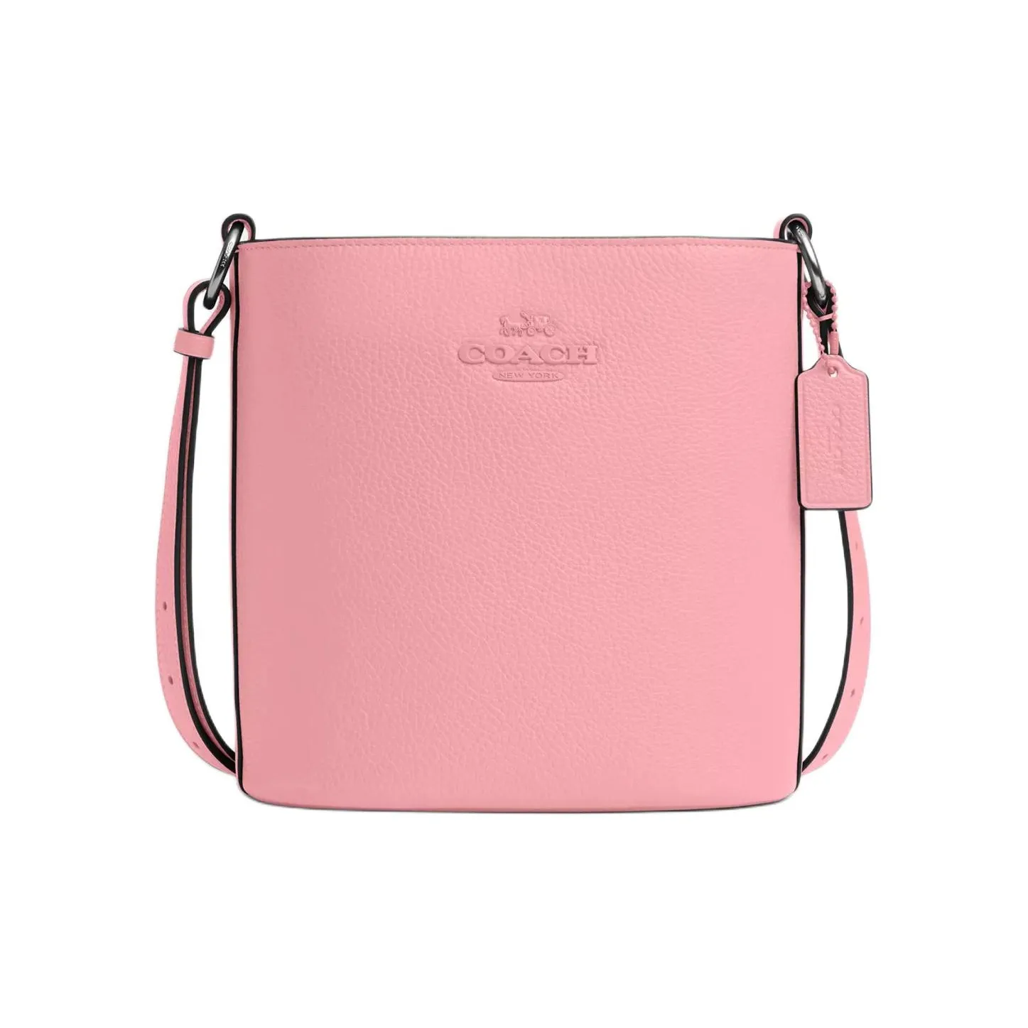 COACH Refined Pebbled Leather Bucket Bags Crossbody Bag, Shoulder Bag Trumpets Women's Silver & Floral Pink