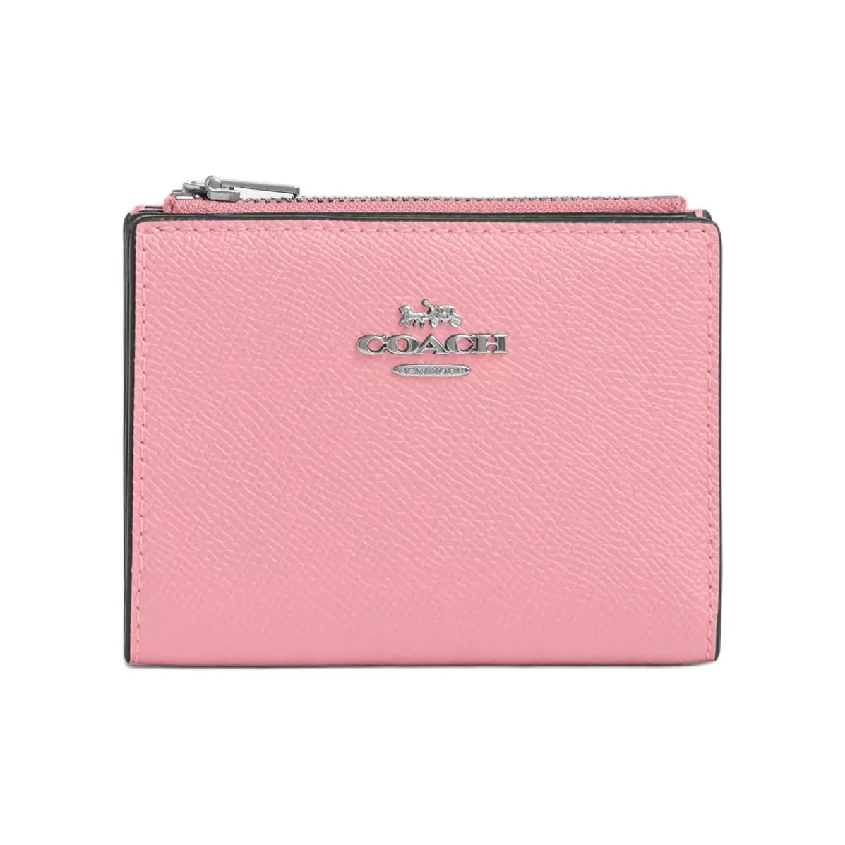 COACH Cross Grain Leather Wallet Mini Women's Silver & Floral Pink