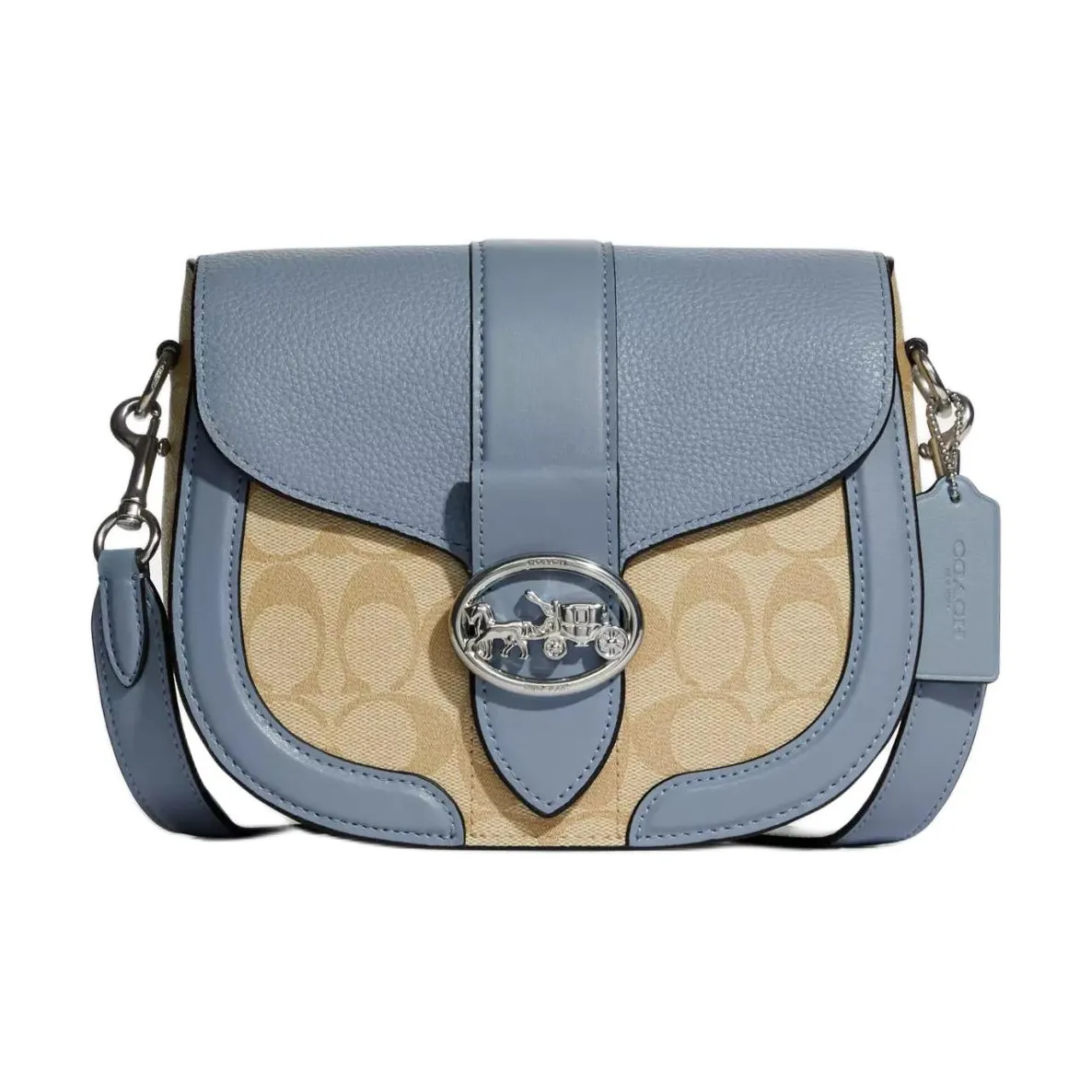 COACH Saddle Canvas With Leather Saddle Bag, Shoulder Bag, Crossbody Bag Trumpets Women's Blue/Khaki